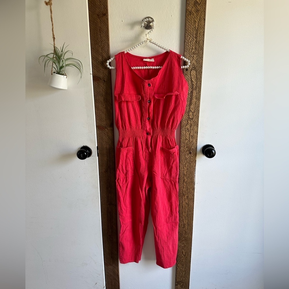 Vintage 80s Militaires Sleeveless Button Down Cotton Jumpsuit Made in USA